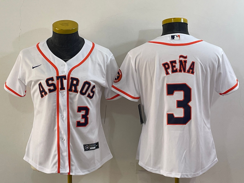 Women's Houston Astros #3 Jeremy Peña White With Patch Cool Base Stitched Baseball Jersey(Run Small)