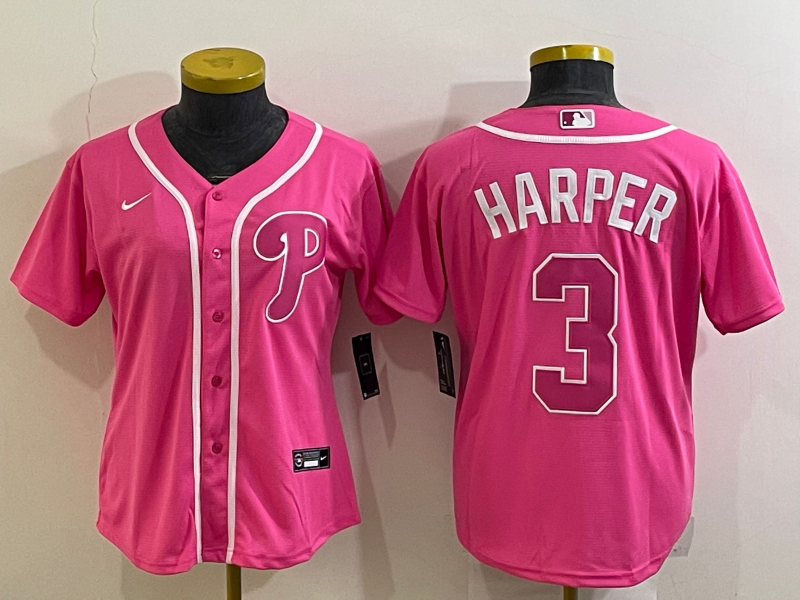 Women's Philadelphia Phillies #3 Bryce Harper Pink Stitched Baseball Jersey(Run Small) Women's Philadelphia Phillies #3 Bryce Harper Pink Stitched Baseball Jersey(Run Small)