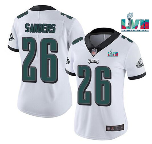 Women's Philadelphia Eagles #26 Miles Sanders White Super Bolw LVII Patch Vapor Untouchable Limited Stitched Football Jersey(Run Small) Women's Philadelphia Eagles #26 Miles Sanders White Super Bolw LVII Patch Vapor Untouchable Limited Stitched Football Jersey(Run Small)