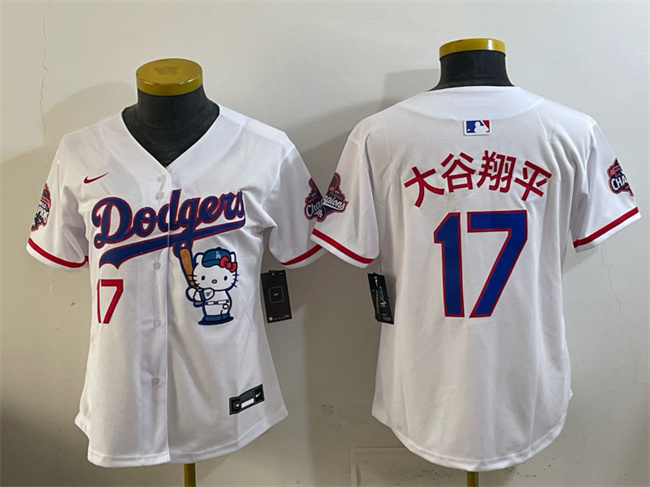 Women's Los Angeles Dodgers #17 大谷翔平 White Hello Kitty Night 2025 World Series Champions Patch Stitched Baseball Jersey(Run Small) Women's Los Angeles Dodgers #17 大谷翔平 White Hello Kitty Night 2025 World Series Champions Patch Stitched Baseball Jersey(Run Small)