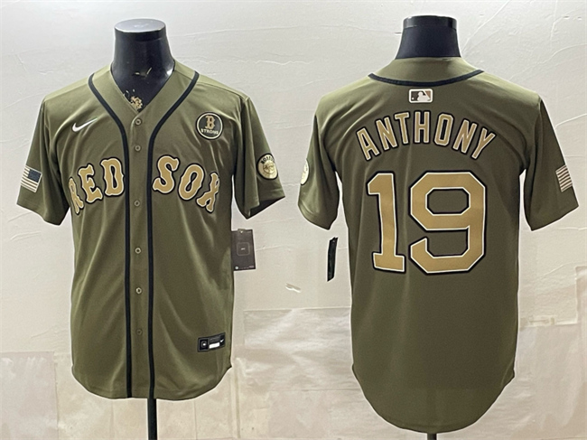 Men's Boston Red Sox #19 Roman Anthony Olive Armed Forces Day Cool Base Stitched Baseball Jersey