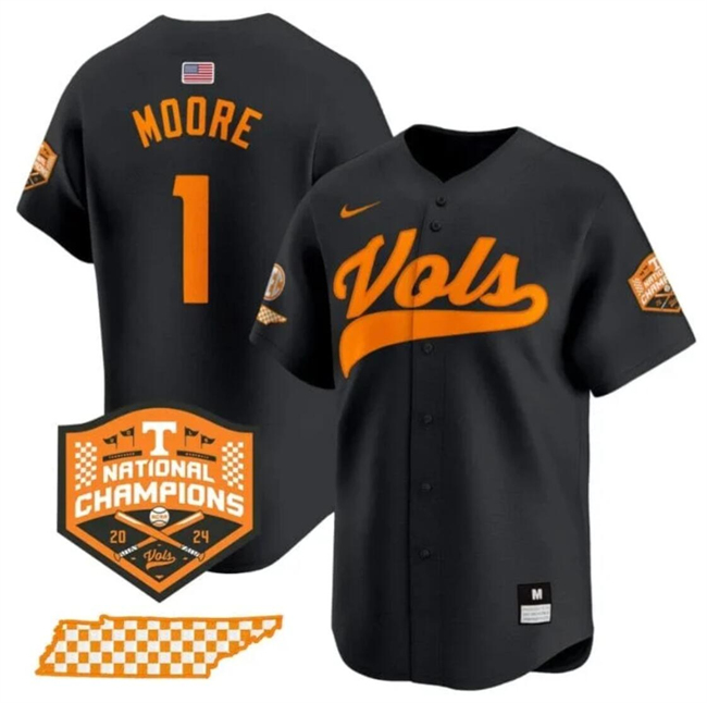 Men's Tennessee Volunteers #1 Christian Moore Black 2024 Champions Vapor Limited Stitched Jersey Men's Tennessee Volunteers #1 Christian Moore Black 2024 Champions Vapor Limited Stitched Jersey